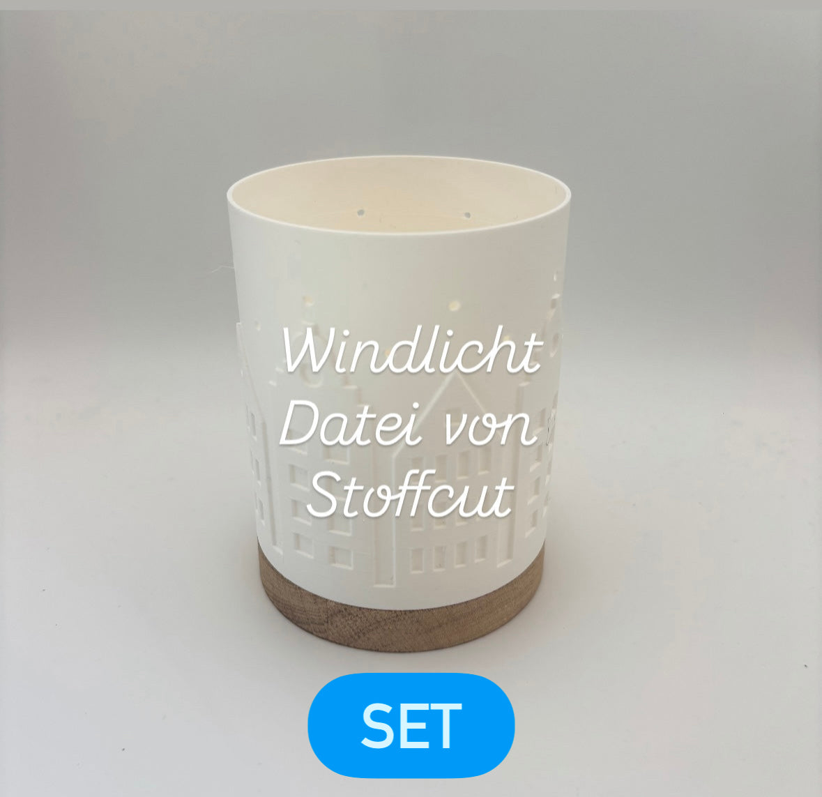 SET Häuser Windlicht Rohling mit Eichen Sockel SET